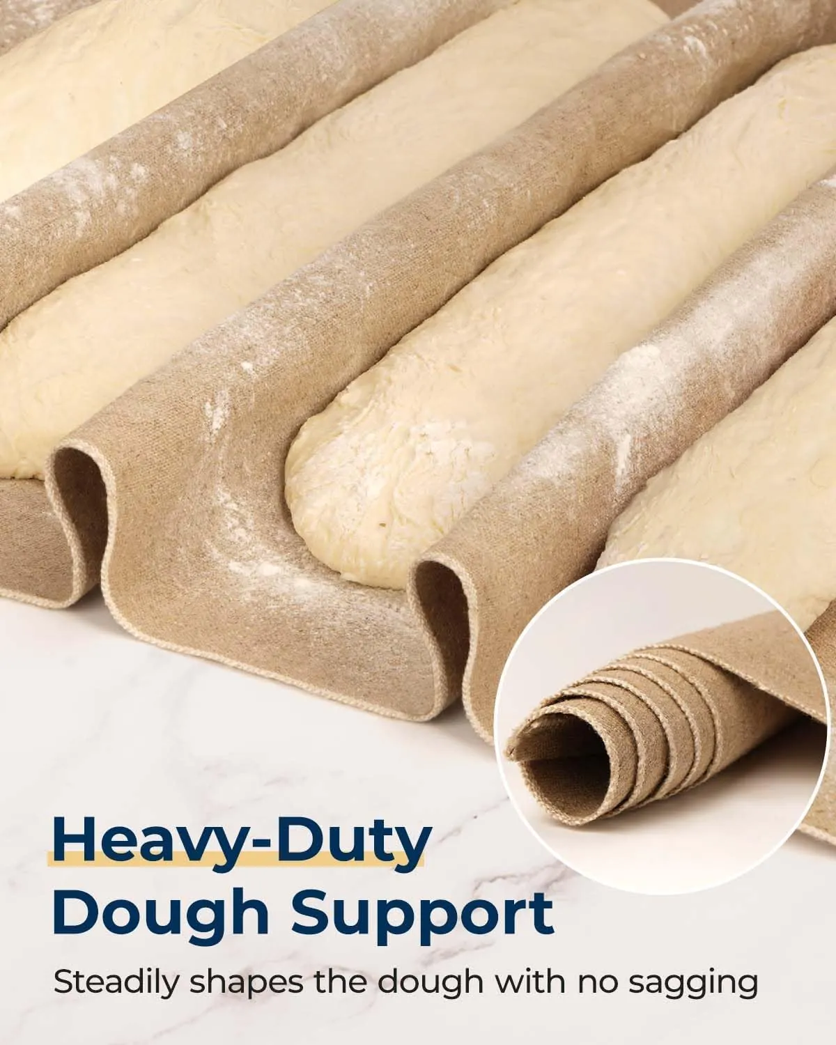 Natural Linen Bakers Couche 39.4"x24", Heavy Duty Proofing Cloth for Baking Baguette Loaves - Image 3