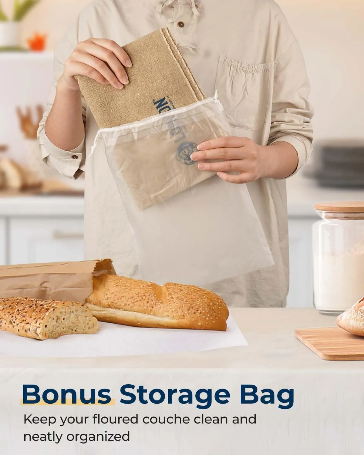 Natural Linen Bakers Couche 39.4"x24", Heavy Duty Proofing Cloth for Baking Baguette Loaves - Image 4