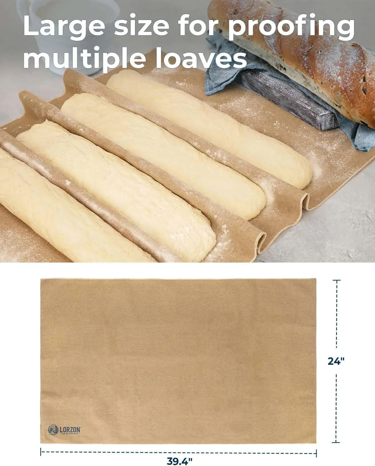 Natural Linen Bakers Couche 39.4"x24", Heavy Duty Proofing Cloth for Baking Baguette Loaves - Image 5