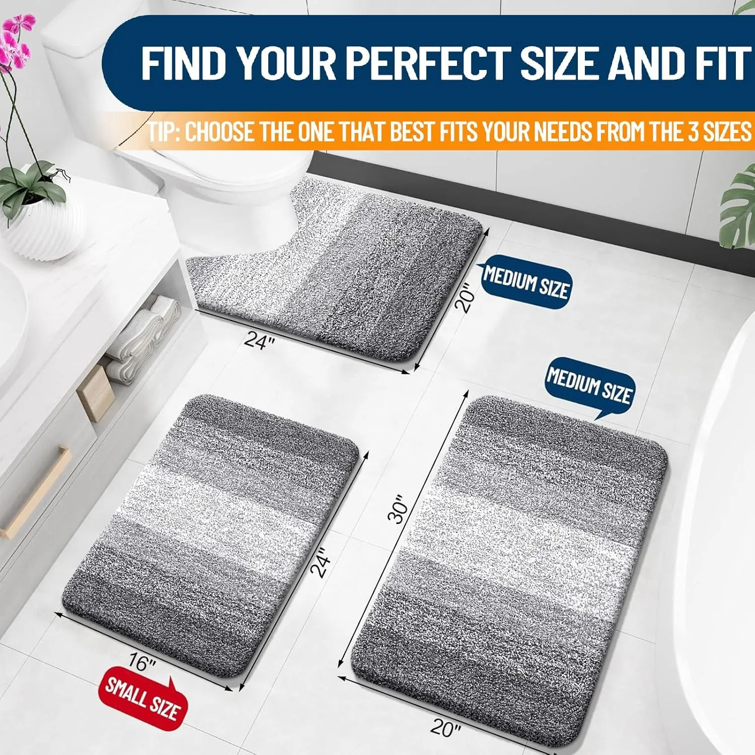 OLANLY Bathroom Rugs 30x20, Extra Soft Absorbent Chenille Bath Rugs, Non-Slip, Dry Quickly, Machine Washable, Bath Mats for Bathroom Floor, Tub and Shower, Grey - Image 2
