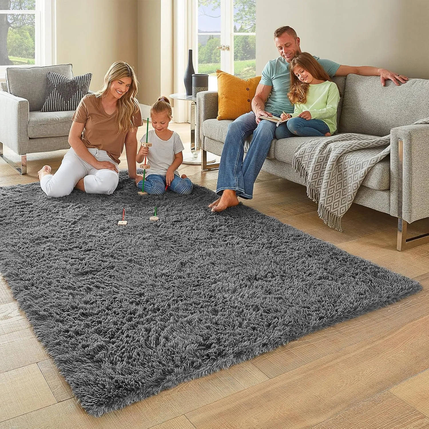 Ophanie Area Rugs for Bedroom Living Room, 4x6 Grey Fluffy Fuzzy Shag Shaggy Carpet Soft Plush Furry Bedside Rug, Indoor Floor Rug for Kids Girls Boys Home Decor Aesthetic, Dorm Nursery Gray - Image 3
