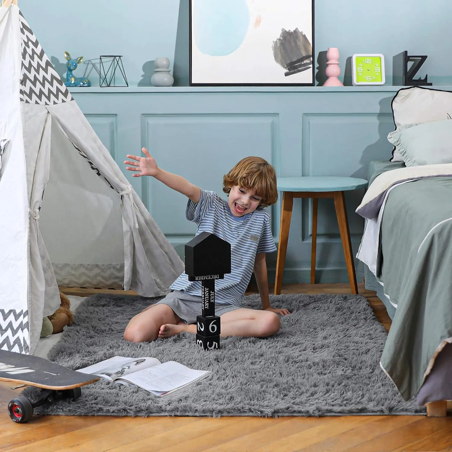Ophanie Area Rugs for Bedroom Living Room, 4x6 Grey Fluffy Fuzzy Shag Shaggy Carpet Soft Plush Furry Bedside Rug, Indoor Floor Rug for Kids Girls Boys Home Decor Aesthetic, Dorm Nursery Gray - Image 7