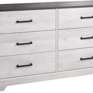 Prepac Rustic Ridge Farmhouse 6-Drawer Chest of Drawers for Bedroom, Wooden Bedroom Drawer Dresser with 6 Storage Drawers, 18.25in x 53.25in x 28.5in, Washed White, ADBR-1606-1