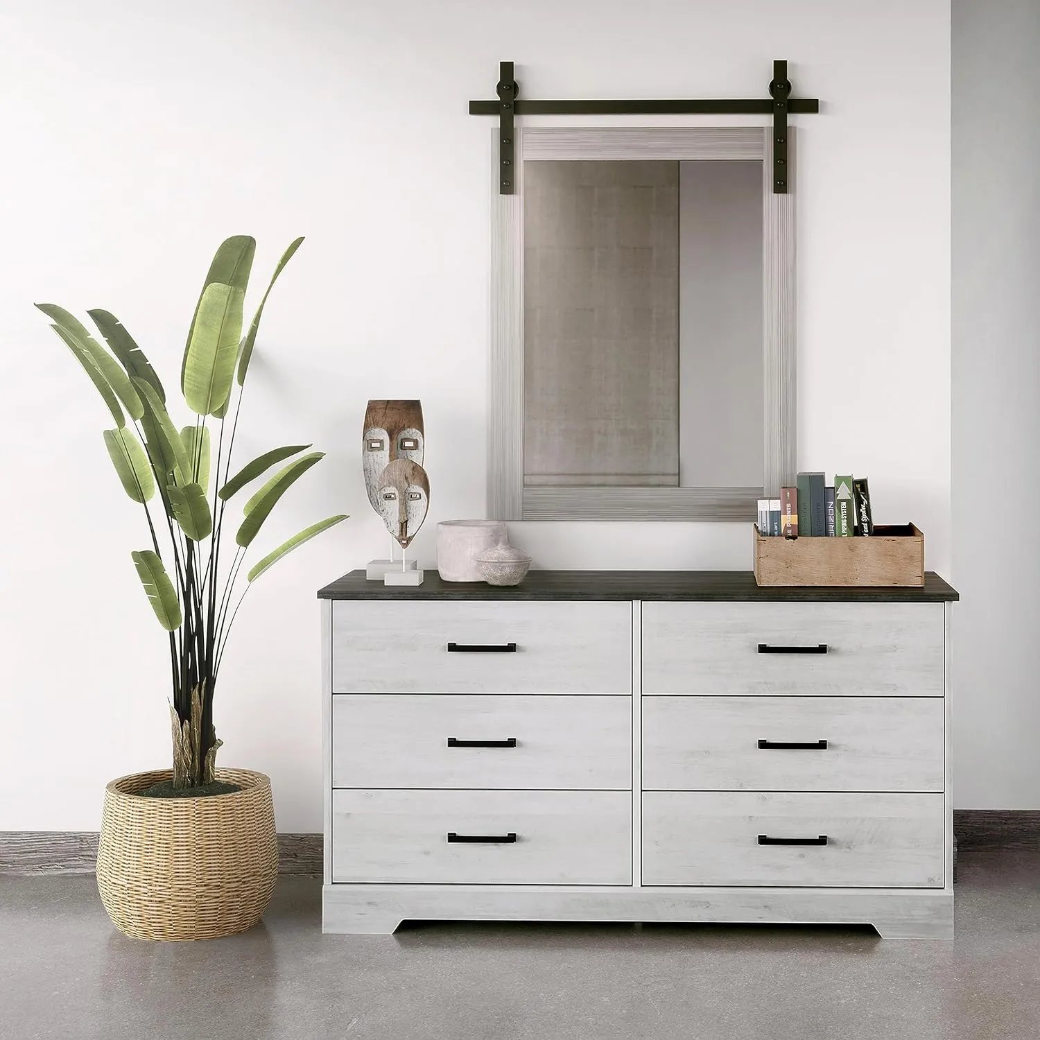 Prepac Rustic Ridge Farmhouse 6-Drawer Chest of Drawers for Bedroom, Wooden Bedroom Drawer Dresser with 6 Storage Drawers, 18.25in x 53.25in x 28.5in, Washed White, ADBR-1606-1 - Image 8