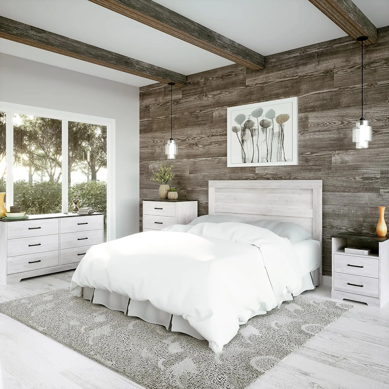 Prepac Rustic Ridge Farmhouse 6-Drawer Chest of Drawers for Bedroom, Wooden Bedroom Drawer Dresser with 6 Storage Drawers, 18.25in x 53.25in x 28.5in, Washed White, ADBR-1606-1 - Image 9