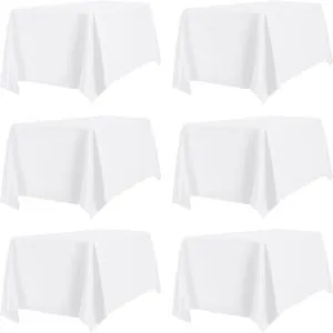 PureFit 6 Pack White Table Cloths 60 x 102 Inch, Stain and Wrinkle Resistant Table Linen for 6 Ft Rectangle Table, Polyester Table Covers for Dining Table, Wedding, Party, Banquet and Camping