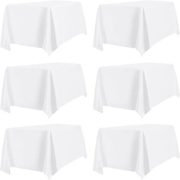 PureFit 6 Pack White Table Cloths 60 x 102 Inch, Stain and Wrinkle Resistant Table Linen for 6 Ft Rectangle Table, Polyester Table Covers for Dining Table, Wedding, Party, Banquet and Camping