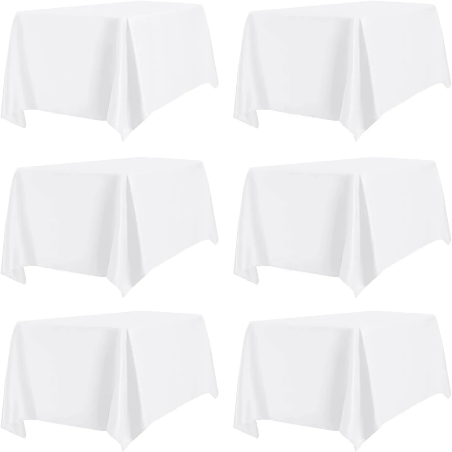 PureFit 6 Pack White Table Cloths 60 x 102 Inch, Stain and Wrinkle Resistant Table Linen for 6 Ft Rectangle Table, Polyester Table Covers for Dining Table, Wedding, Party, Banquet and Camping