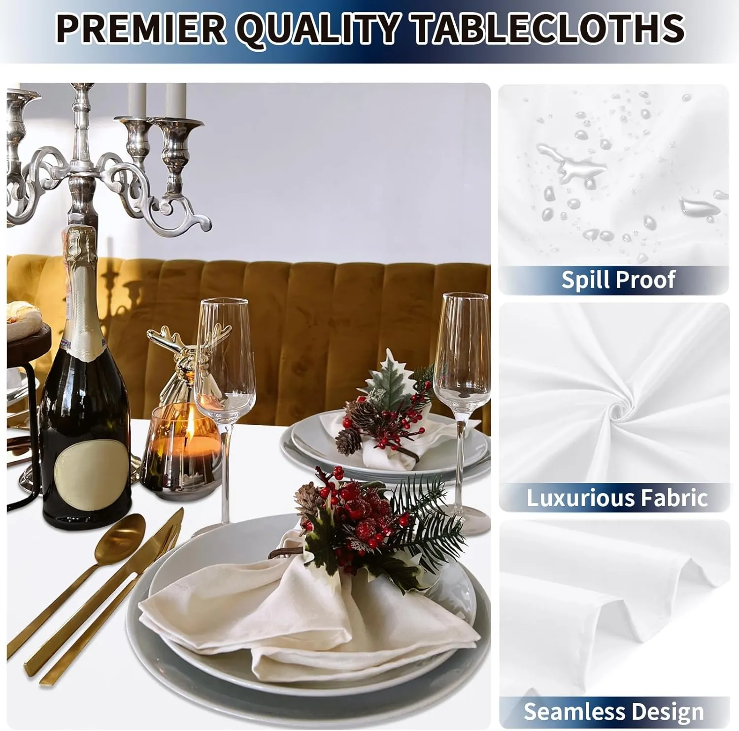 PureFit 6 Pack White Table Cloths 60 x 102 Inch, Stain and Wrinkle Resistant Table Linen for 6 Ft Rectangle Table, Polyester Table Covers for Dining Table, Wedding, Party, Banquet and Camping - Image 2