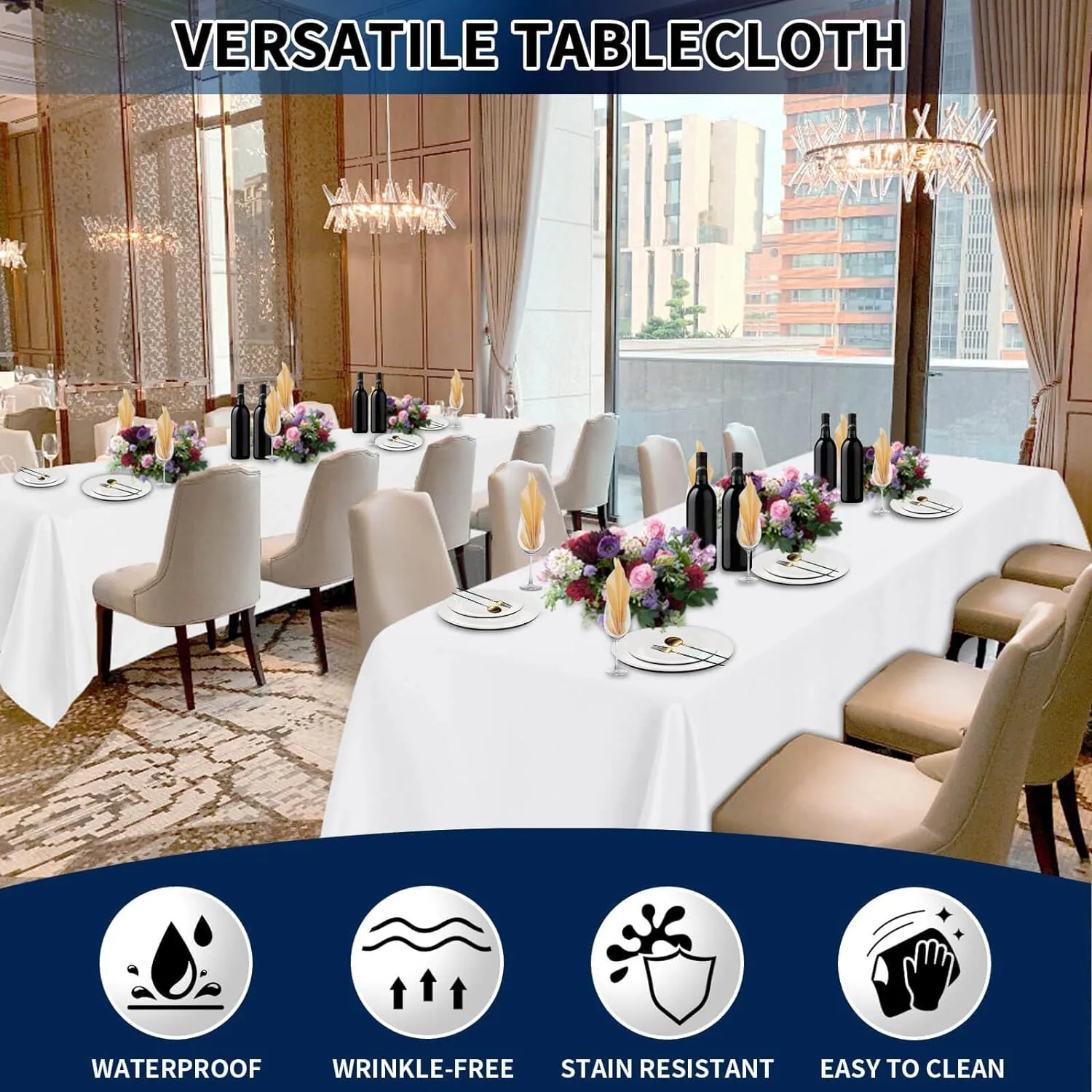 PureFit 6 Pack White Table Cloths 60 x 102 Inch, Stain and Wrinkle Resistant Table Linen for 6 Ft Rectangle Table, Polyester Table Covers for Dining Table, Wedding, Party, Banquet and Camping - Image 3