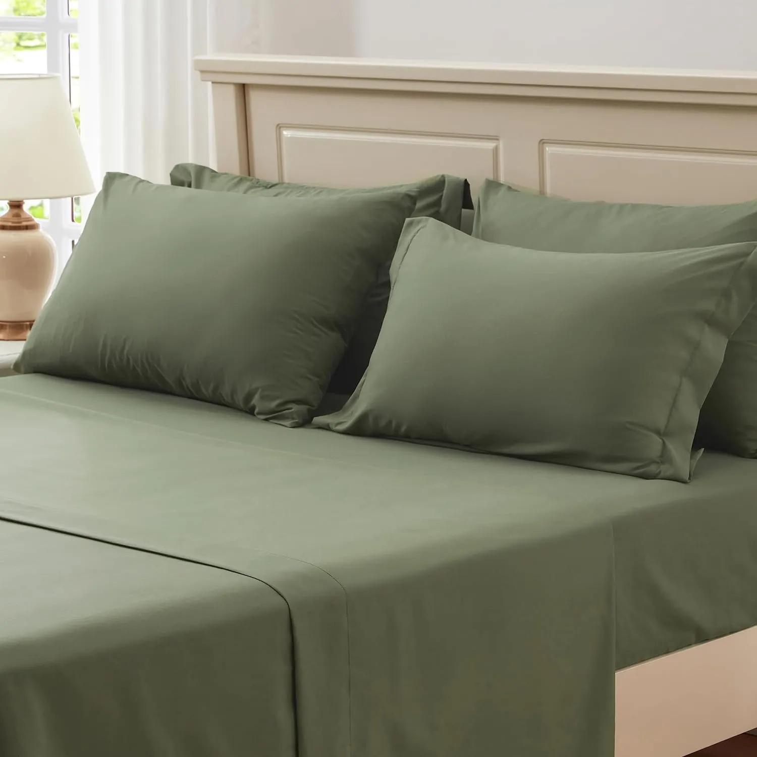 Queen Comforter Set 7 pieces, Olive Green Seersucker Bed in a Bag with Comforter and Sheets, All Season Bedding Sets with 1 Comforter, 2 Pillow Shams, 2 Pillowcases, 1 Flat Sheet, 1 Fitted Sheet - Image 5