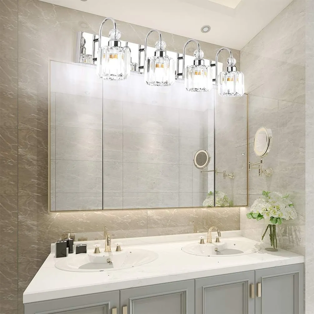 Ralbay Modern LED Crystal Bathroom Vanity Lights 4-Lights Stainless Steel Crystal Vanity Lights Over Mirror Modern Crystal Bathroom Vanity Lighting Fixtures - Image 3