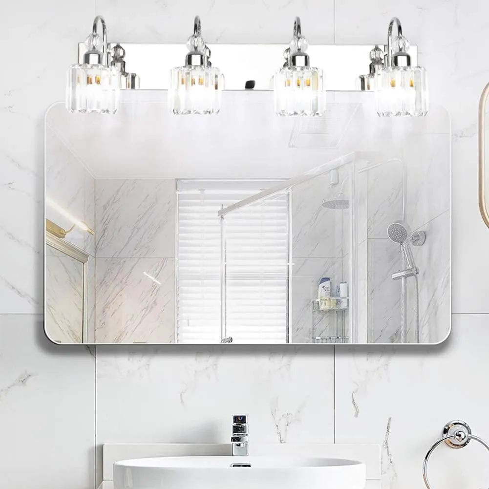 Ralbay Modern LED Crystal Bathroom Vanity Lights 4-Lights Stainless Steel Crystal Vanity Lights Over Mirror Modern Crystal Bathroom Vanity Lighting Fixtures - Image 4