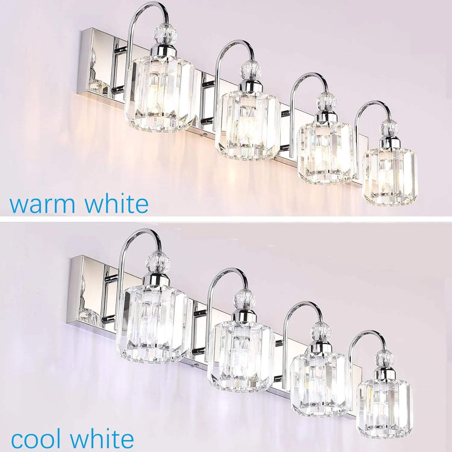 Ralbay Modern LED Crystal Bathroom Vanity Lights 4-Lights Stainless Steel Crystal Vanity Lights Over Mirror Modern Crystal Bathroom Vanity Lighting Fixtures - Image 5