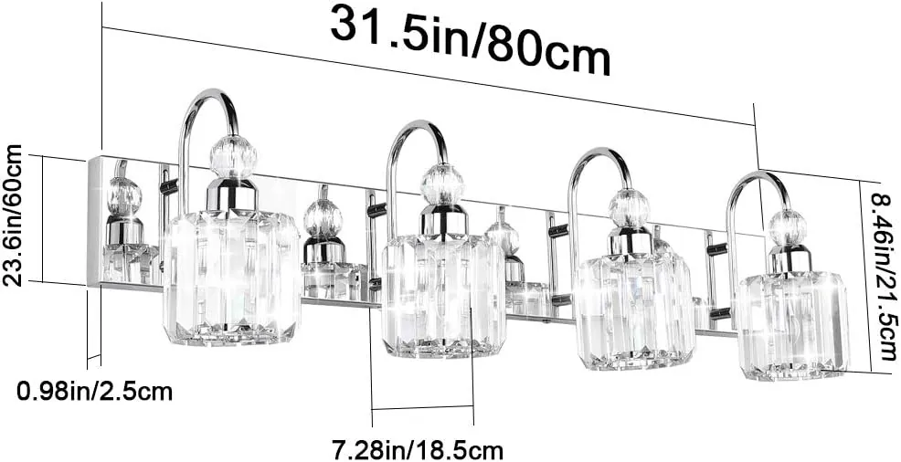 Ralbay Modern LED Crystal Bathroom Vanity Lights 4-Lights Stainless Steel Crystal Vanity Lights Over Mirror Modern Crystal Bathroom Vanity Lighting Fixtures - Image 7