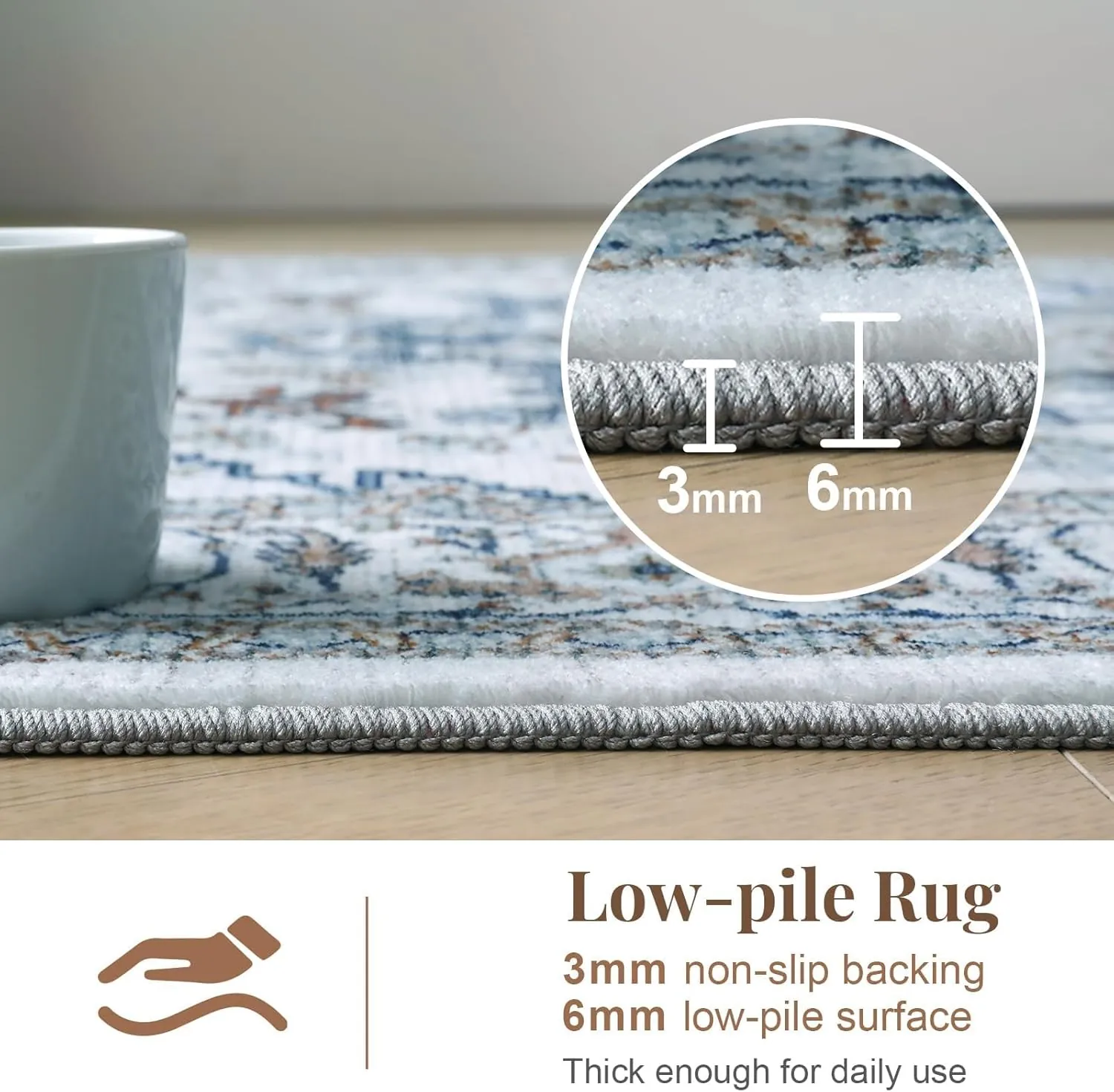 ROCYJULIN 5x7 Area Rugs for Living Room, Faux Wool Area Rugs 5x7 for Bedroom, Low-Pile 5x7 Area Rugs with Non-Slip TPR Backing, 5 x 7 Washable Carpet for High Traffic, Grey & Blue - Image 2