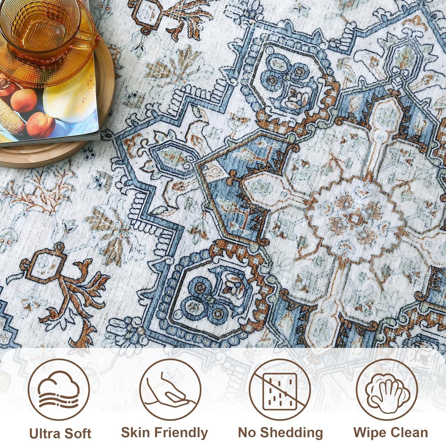 ROCYJULIN 5x7 Area Rugs for Living Room, Faux Wool Area Rugs 5x7 for Bedroom, Low-Pile 5x7 Area Rugs with Non-Slip TPR Backing, 5 x 7 Washable Carpet for High Traffic, Grey & Blue - Image 5
