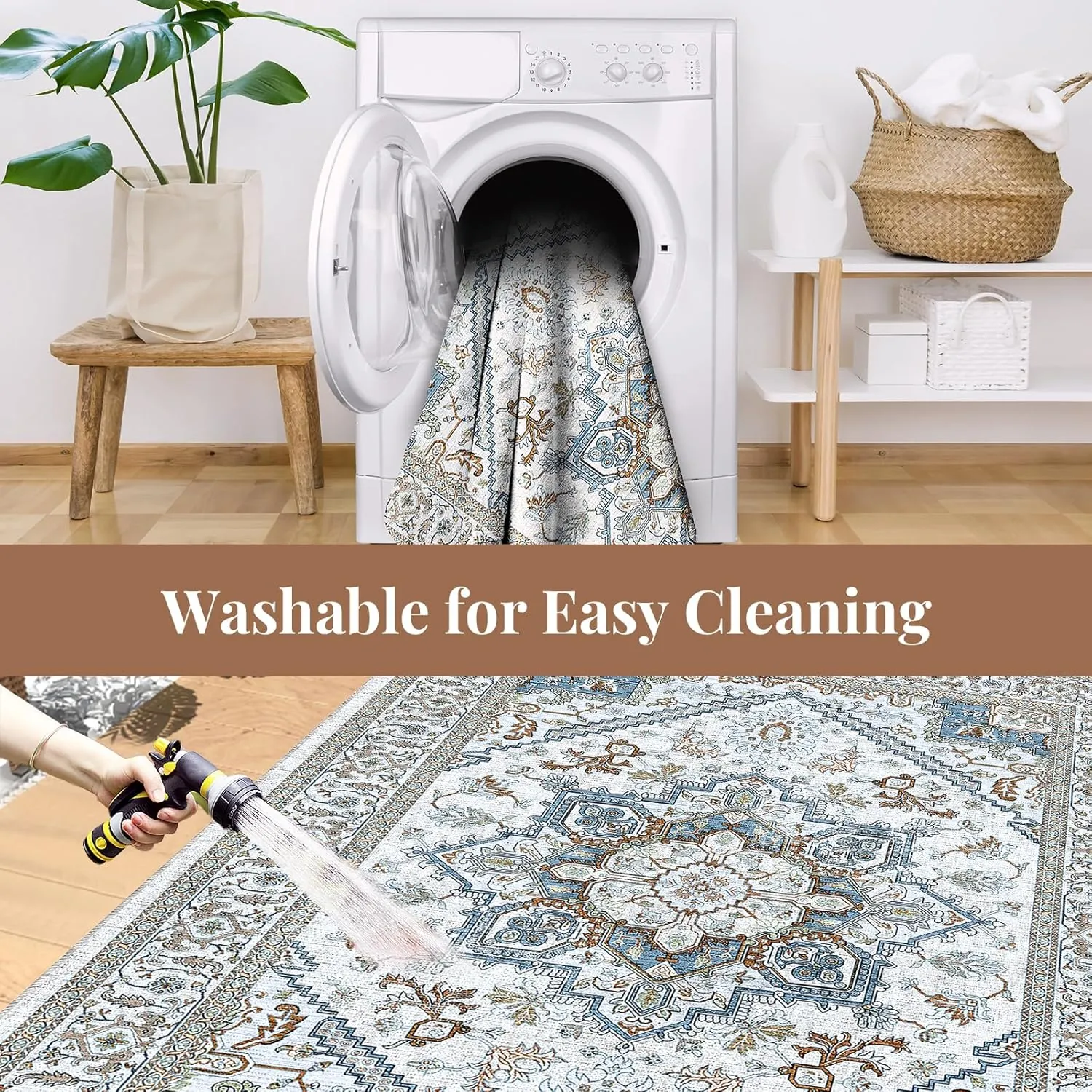 ROCYJULIN 5x7 Area Rugs for Living Room, Faux Wool Area Rugs 5x7 for Bedroom, Low-Pile 5x7 Area Rugs with Non-Slip TPR Backing, 5 x 7 Washable Carpet for High Traffic, Grey & Blue - Image 6
