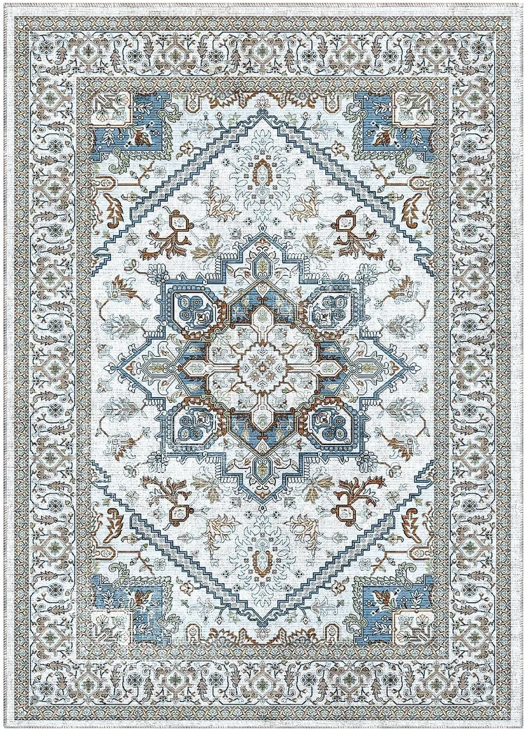 ROCYJULIN 5x7 Area Rugs for Living Room, Faux Wool Area Rugs 5x7 for Bedroom, Low-Pile 5x7 Area Rugs with Non-Slip TPR Backing, 5 x 7 Washable Carpet for High Traffic, Grey & Blue - Image 8
