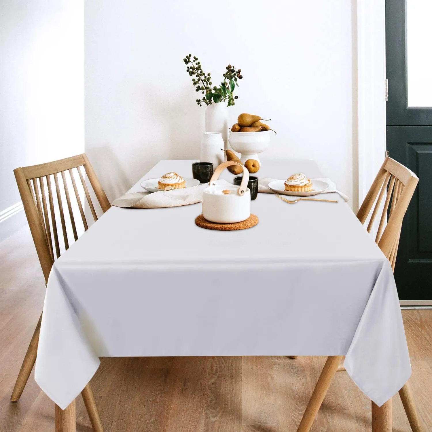 sancua 2 Pack White Tablecloth 60 x 102 Inch, Rectangle 6 Feet Table Cloth - Stain and Wrinkle Resistant Washable Polyester Table Cover for Dining Table, Buffet Parties and Camping - Image 2