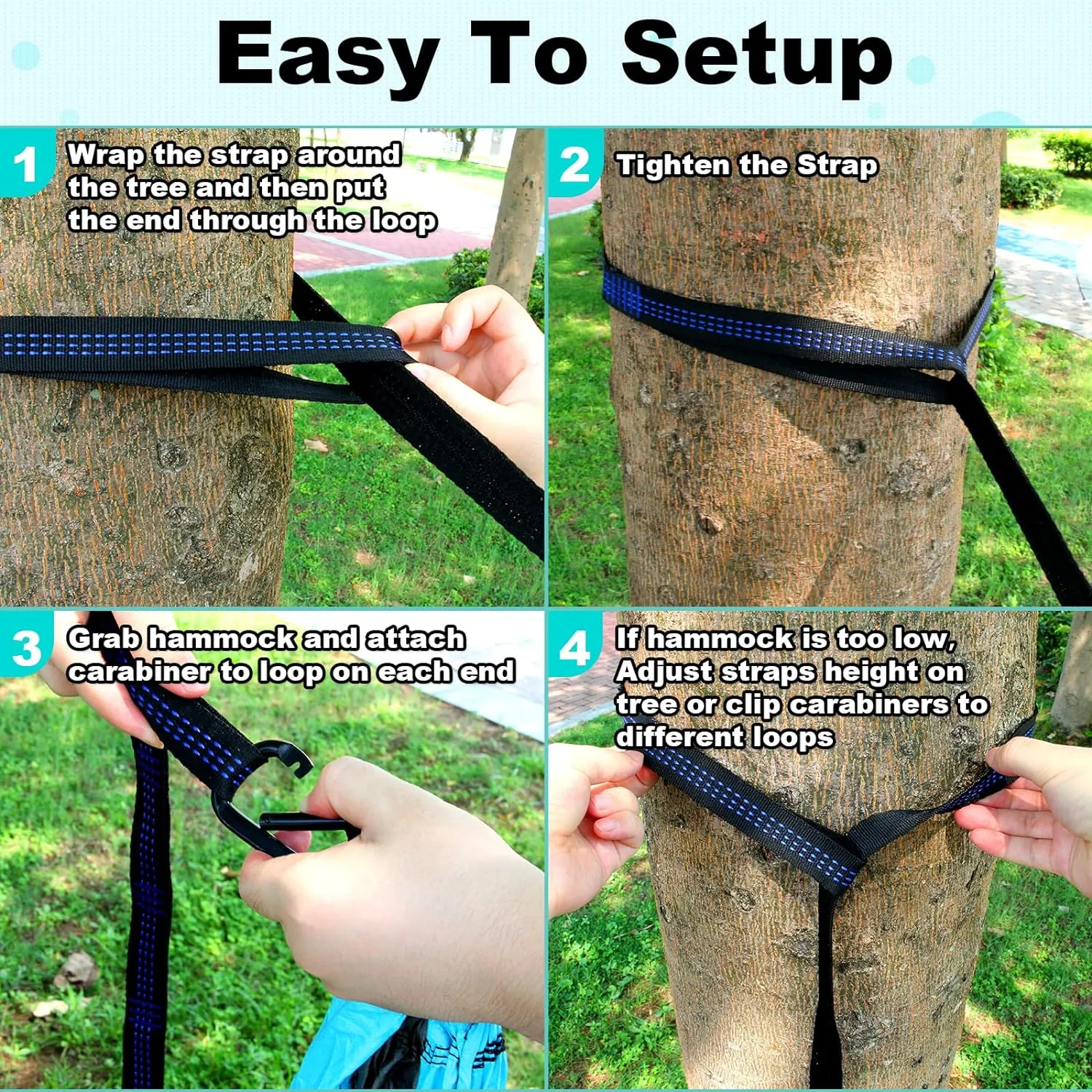 SZHLUX Camping Hammock Double & Single Portable Hammocks with 2 Tree Straps and Attached Carry Bag,Great for Outdoor,Indoor,Beach,Camping,Light Grey / Sky Blue - Image 5