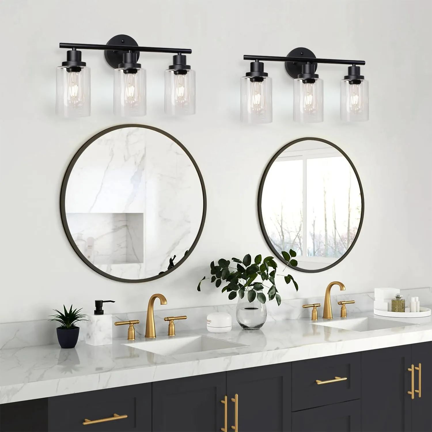 Unicozin Modern Bathroom Light Fixtures, 3 Light Vanity Lights, Black Wall Lamp with Clear Glass for Bathroom, Mirror, Living Room, Bedroom, Hallway, E26 Base - Image 6