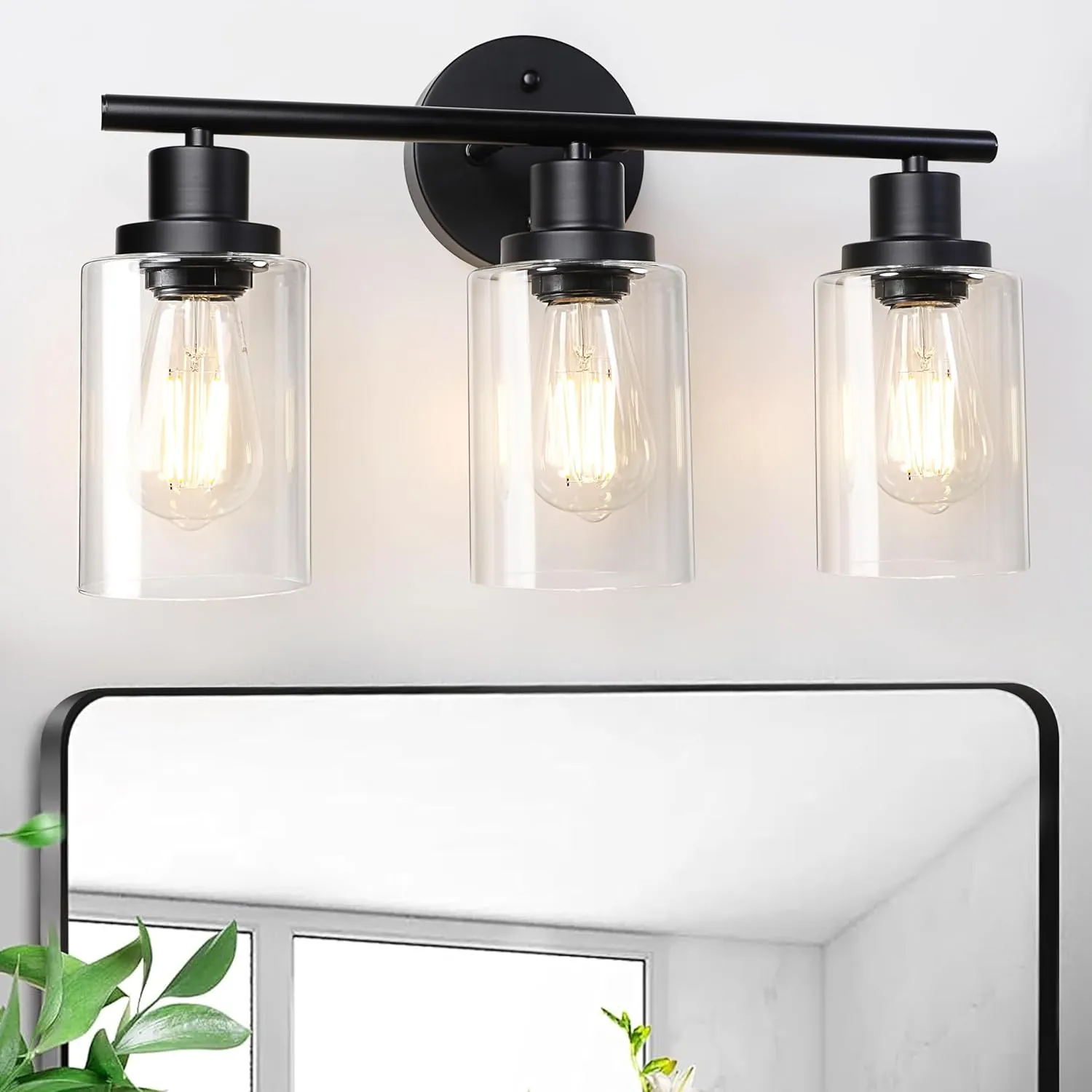 Unicozin Modern Bathroom Light Fixtures, 3 Light Vanity Lights, Black Wall Lamp with Clear Glass for Bathroom, Mirror, Living Room, Bedroom, Hallway, E26 Base - Image 8