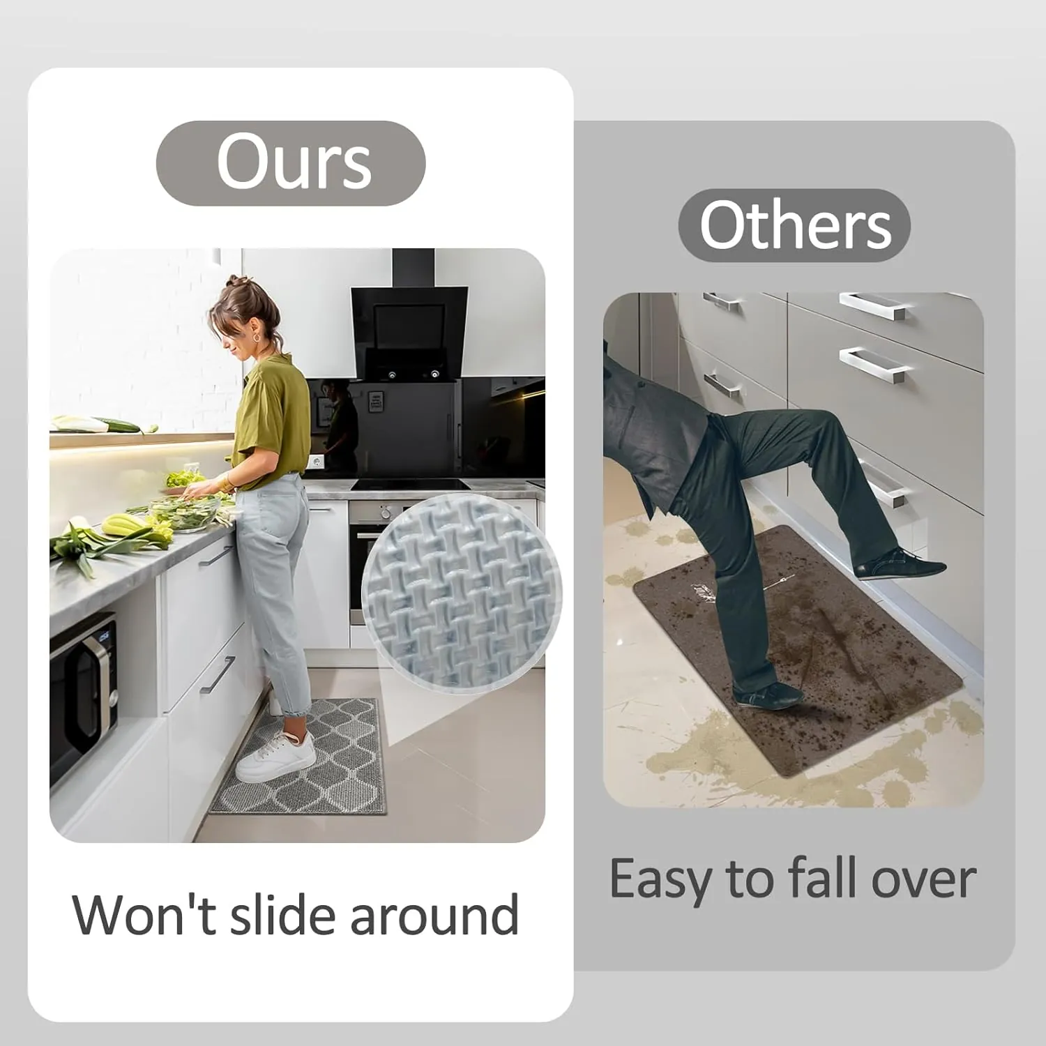 Villsure Kitchen Rugs and Mats, Non Skid Kitchen Runner Rug Absorbent Resist Dirt Kitchen Floor Mat Comfort Standing Mat Made of 100% Polypropylene Machine Washable,17.7"x29.5",Grey - Image 4