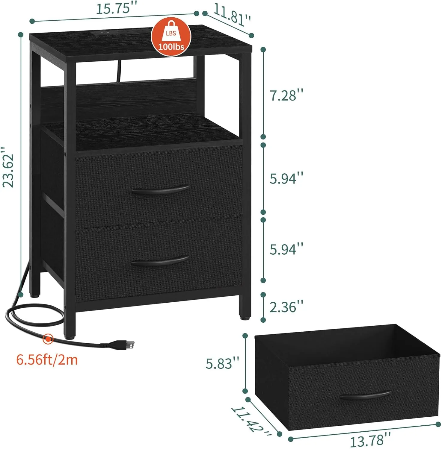 Yoobure Nightstand with Charging Station, LED Night Stand with Fabric Drawers and Storage Shelf for Bedroom, Nightstands Bedside Tables with USB Ports & Outlets, Small Night Stands, Bed Side Table - Image 6
